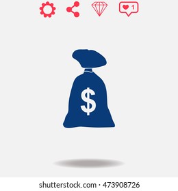 Money bag vector icon on grey background.