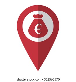 Money bag - vector icon; red map  pointer
