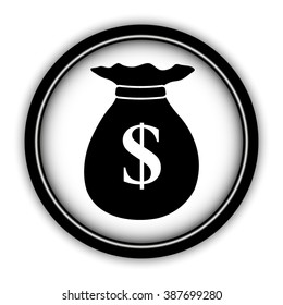 Money bag - vector icon; round  button with shadow