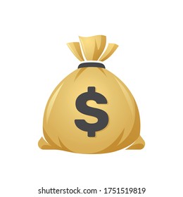 Money bag vector icon, sack of money flat simple cartoon illustration with dollar sign isolated on white background. Eps 10.