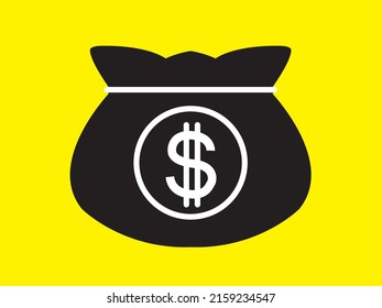 Money bag vector icon, sack of money flat simple cartoon illustration with dollar sign isolated on Yellow background