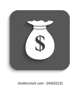 Money bag - vector icon with shadow on a grey button