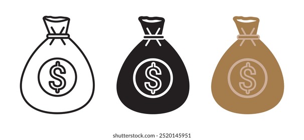 Money bag vector, icon, silhouette, symbol. Money bag icon set with dollar sign. Money dollar sack icon vector symbol. Vector illustration.
