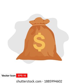 Money bag vector icon, simple cartoon illustration of a money bag with string and dollar sign isolated on white background.