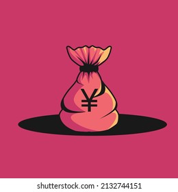 
Money bag vector icon, simple cartoon illustration of a money bag with black string and yuan sign