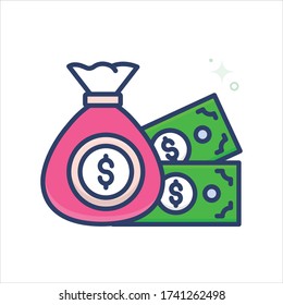 money bag vector icon style illustration. Startup and New Business outline filled symbol icon. EPS 10