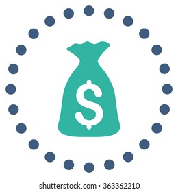 Money Bag vector icon. Style is bicolor flat circled symbol, cobalt and cyan colors, rounded angles, white background.