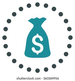 Money Bag vector icon. Style is bicolor flat circled symbol, soft blue colors, rounded angles, white background.