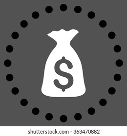 Money Bag vector icon. Style is bicolor flat circled symbol, black and white colors, rounded angles, gray background.