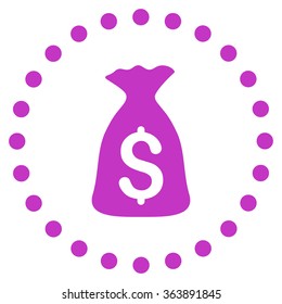 Money Bag vector icon. Style is flat circled symbol, violet color, rounded angles, white background.