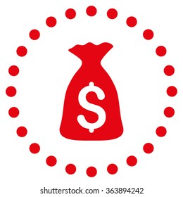 Money Bag vector icon. Style is flat circled symbol, red color, rounded angles, white background.