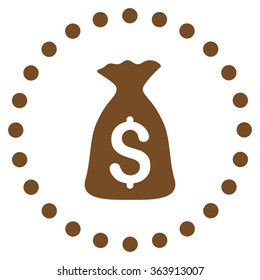 Money Bag vector icon. Style is flat circled symbol, brown color, rounded angles, white background.