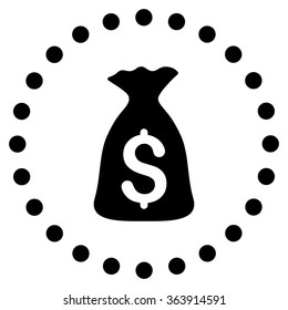 Money Bag vector icon. Style is flat circled symbol, black color, rounded angles, white background.