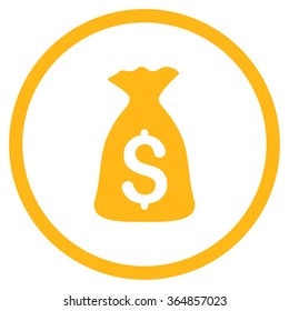 Money Bag vector icon. Style is flat circled symbol, yellow color, rounded angles, white background.