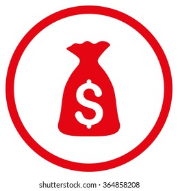 Money Bag vector icon. Style is flat circled symbol, red color, rounded angles, white background.