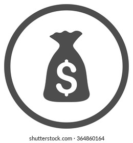 Money Bag vector icon. Style is flat circled symbol, gray color, rounded angles, white background.