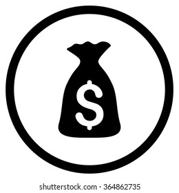 Money Bag vector icon. Style is flat circled symbol, black color, rounded angles, white background.