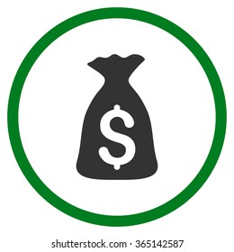 Money Bag vector icon. Style is bicolor flat circled symbol, green and gray colors, rounded angles, white background.