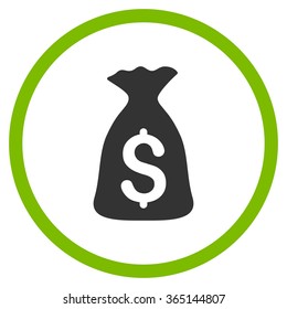 Money Bag vector icon. Style is bicolor flat circled symbol, eco green and gray colors, rounded angles, white background.