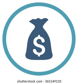 Money Bag vector icon. Style is bicolor flat circled symbol, cyan and blue colors, rounded angles, white background.