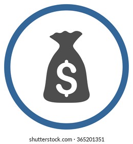 Money Bag vector icon. Style is bicolor flat circled symbol, cobalt and gray colors, rounded angles, white background.
