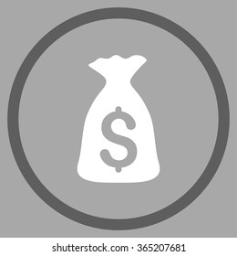 Money Bag vector icon. Style is bicolor flat circled symbol, dark gray and white colors, rounded angles, silver background.