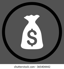Money Bag vector icon. Style is bicolor flat circled symbol, black and white colors, rounded angles, gray background.