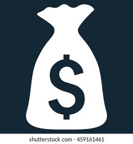 Money Bag vector icon. Style is flat symbol, white color, dark blue background.