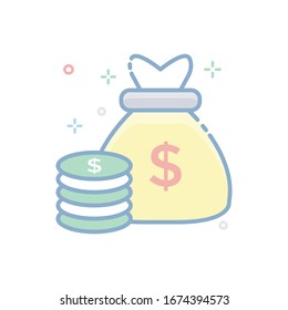 Money Bag Vector illustration. Filled Outline Color Icon.