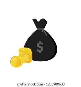 Money Bag Vector Illustration. With Stack Coins