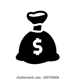 Money bag. Vector illustrations, black silhouettes isolated on white background.