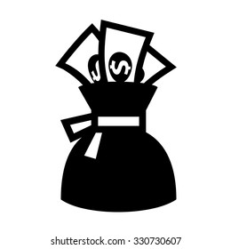 Money bag. Vector illustrations, black silhouettes isolated on white background.