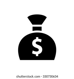 Money bag. Vector illustrations, black silhouettes isolated on white background.