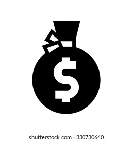 Money bag. Vector illustrations, black silhouettes isolated on white background.