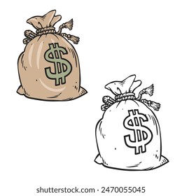 money bag vector illustrations. simple design outline style.