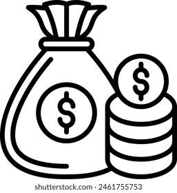Money Bag Vector Line Icon Design