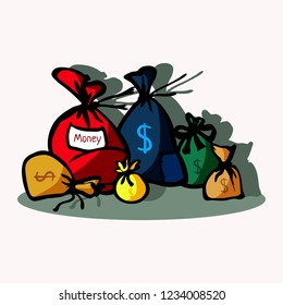 Money bag vector linear illustration hand drawing finance currency