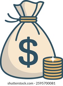 Money Bag Vector Minimal Illustration | Dollar Sign Money Sack | Coin Flat Simple Logo Icon Symbol | Clipart Design