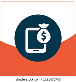 Money bag vector moneybag flat design with smart phone