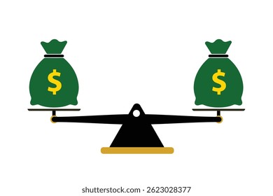 Money Bag Vetor em uma escala. Representando uma situação comercial e financeira.