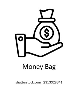Vector de bolsa de dinero    ilustración de diseño de iconos de esquema. Símbolo de marketing digital sobre archivo EPS 10 de fondo blanco