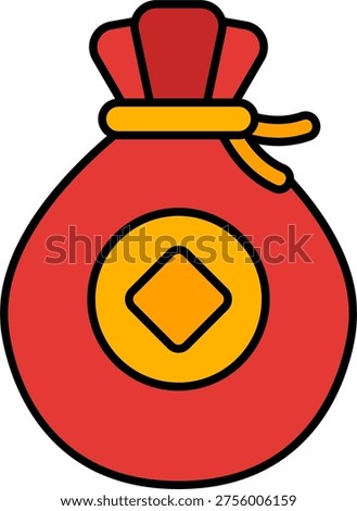 Money bag vector for prosperity and fortune symbol, Chinese New Year cultural illustration for wealth tradition