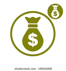 Money bag vector simple single color icon isolated on white background, includes invert version for you to choose.