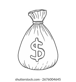 Money bag vector sketch icon isolated on background. Hand money bag with dollar sign icon
