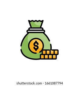 Money Bag Vector Style illustration. Business and Finance Filled Outline Icon.