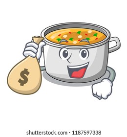 With money bag vegetable soup with pasta in pot cartoon