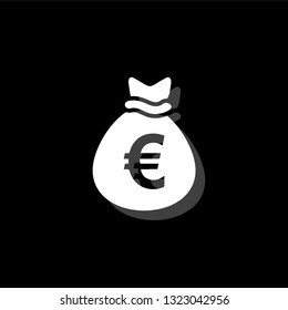 Money bag. White flat simple icon with shadow