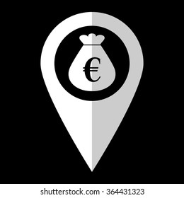 Money bag - white vector icon;  map pointer