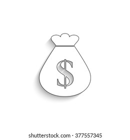Money bag - white vector icon  with shadow