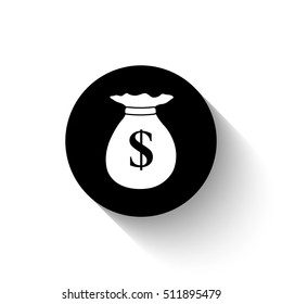 Money bag - white vector  icon with shadow